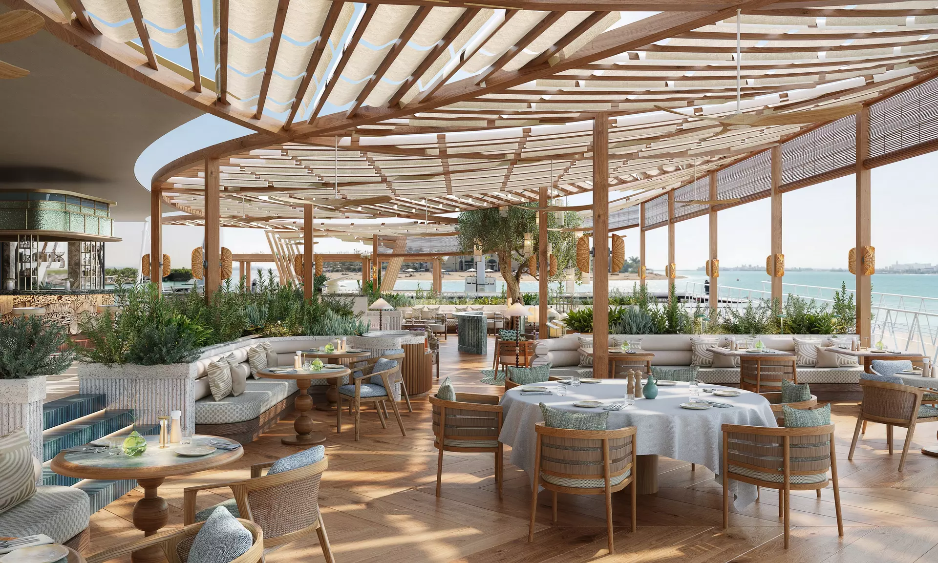Терраса ресторана Casea 101 в One&Only The Palm у воды